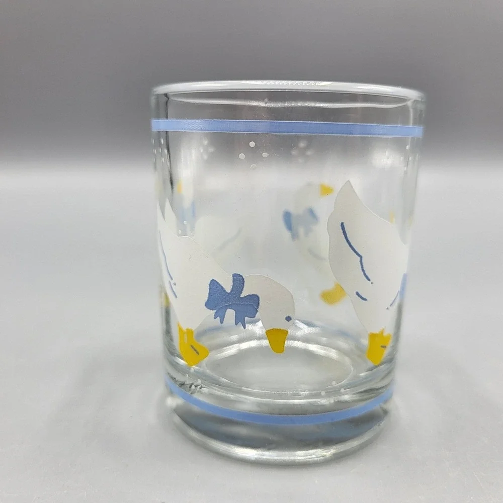 Votive Candleholder Glass Small Vintage Country Goose Blue Bow Clear Replacement